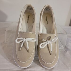 Grasshoppers Wmns Canvas Beige Comfort Loafers W/white Laces Sz 7M